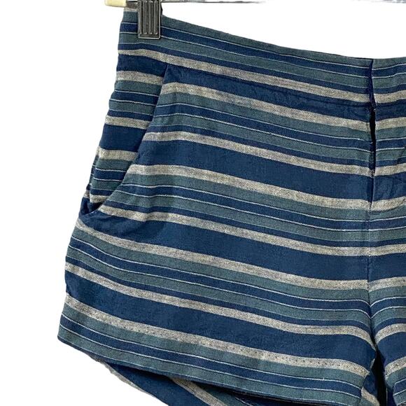 Joie Merci Linen Size 2 Sailor Shorts Dark Navy Blue Gray Striped Low Rise - Picture 4 of 8